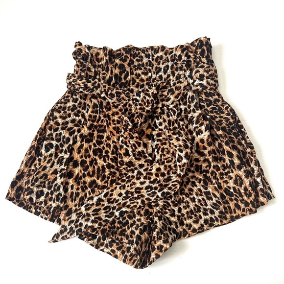 Nanushka Primrose Ocelot Paperbag Waist Shorts - Picture 4 of 8